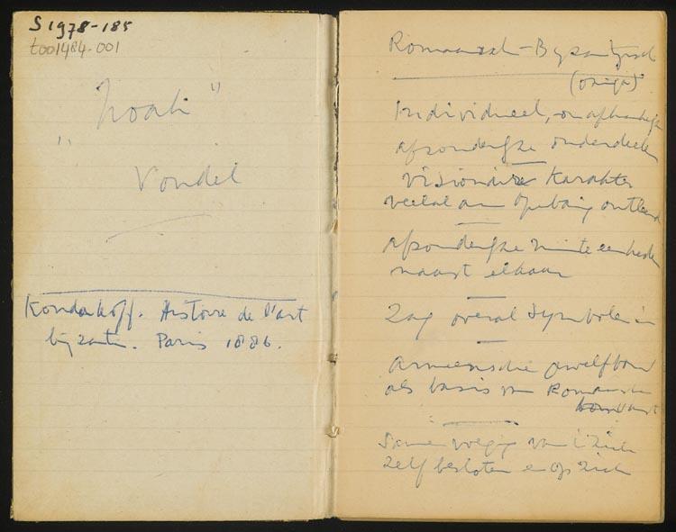 Notities en decor- en kostuumontwerpen voor Noah (Joost van den Vondel) door W. Westerman Holstijn-van Hettinga Tromp