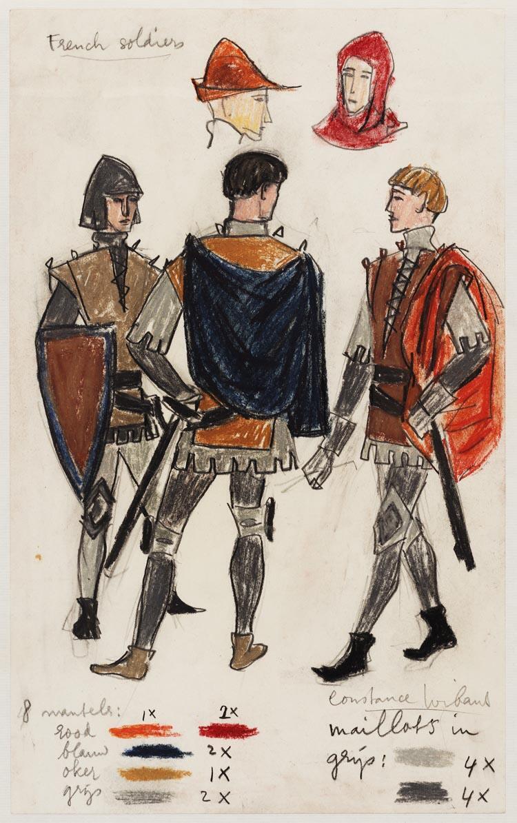 Kostuumontwerp voor Franse soldaten uit St. Joan (George Bernard Shaw)
