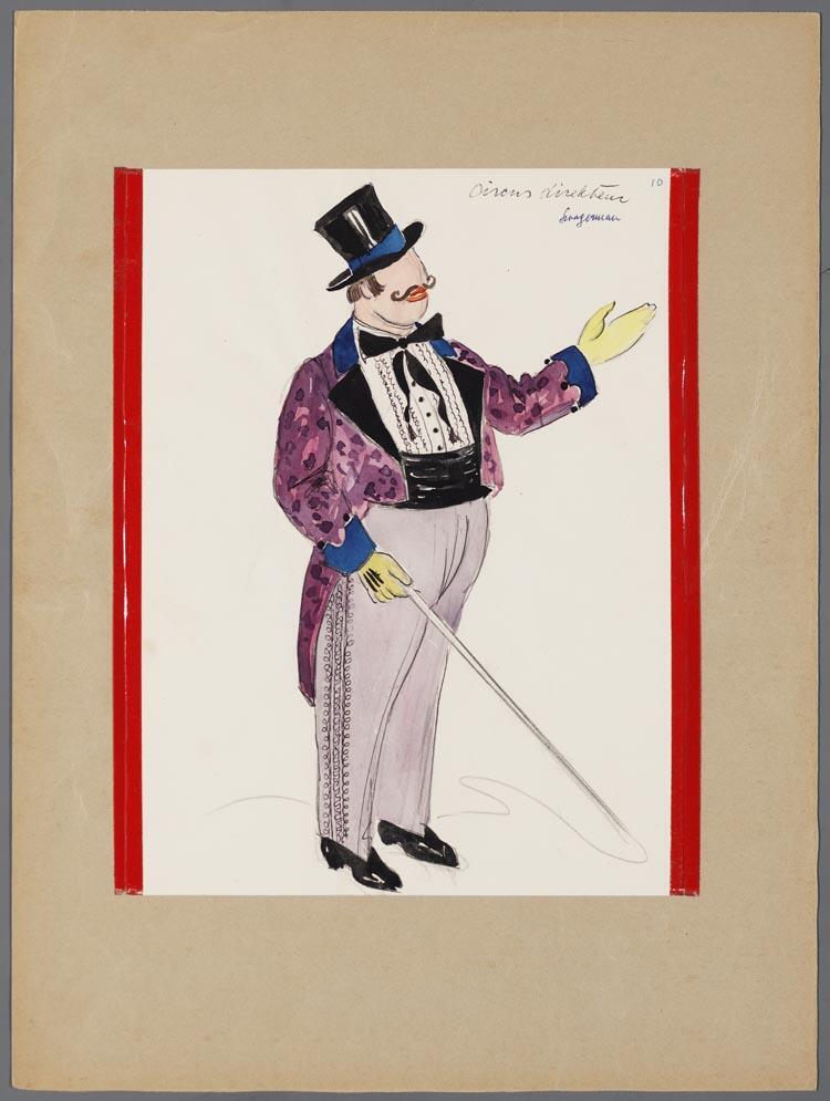 Kostuumontwerp voor Carel Swagerman als Circusdirecteur in De verkochte bruid (F. Smetana) door Karel Bruckman