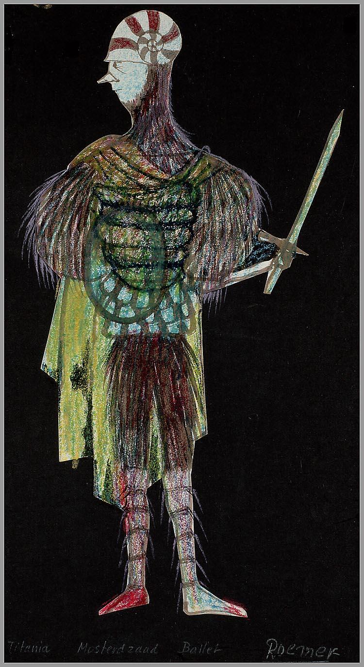 Kostuumontwerp voor Roemer als het gevolg van Titania (Mosterdzaad) in Een Midzomernachtsdroom