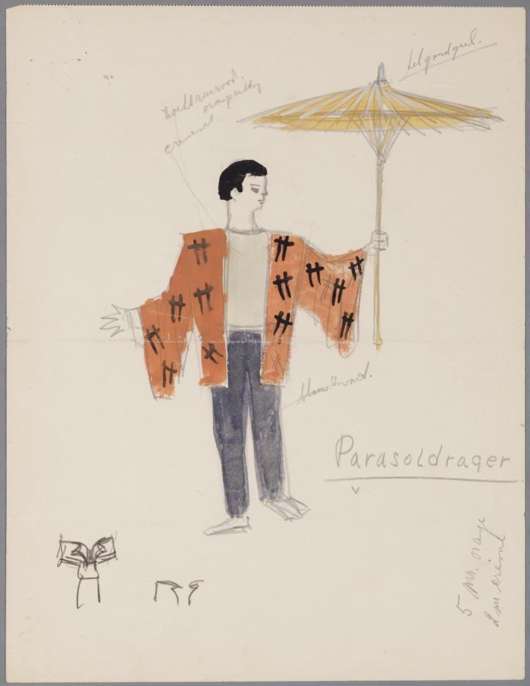 Kostuumontwerp voor een parasoldrager uit Madame Butterfly