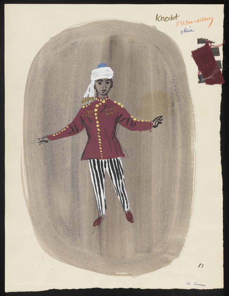 Kostuumontwerp voor de knecht van de vreemdeling uit Coppelia (leo Delibes)