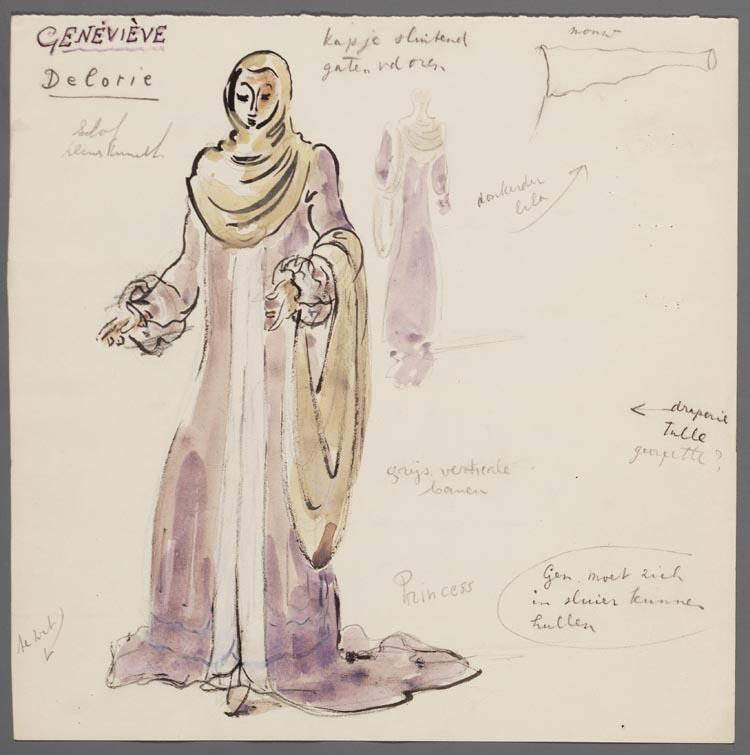 Kostuumontwerp voor Annie Delorie als Geneviève uit Pelleas en Melisande (Claude Debussy) door Gerard Hordijk