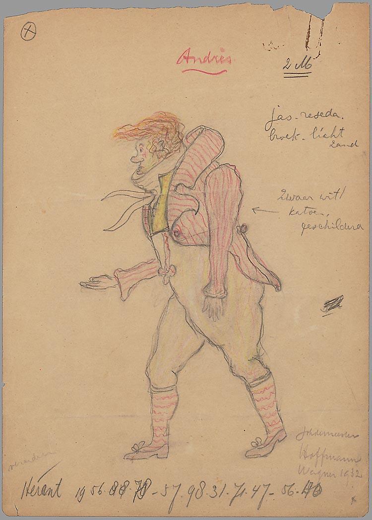 Kostuumontwerp voor Andris in Les contes d'Hoffmann