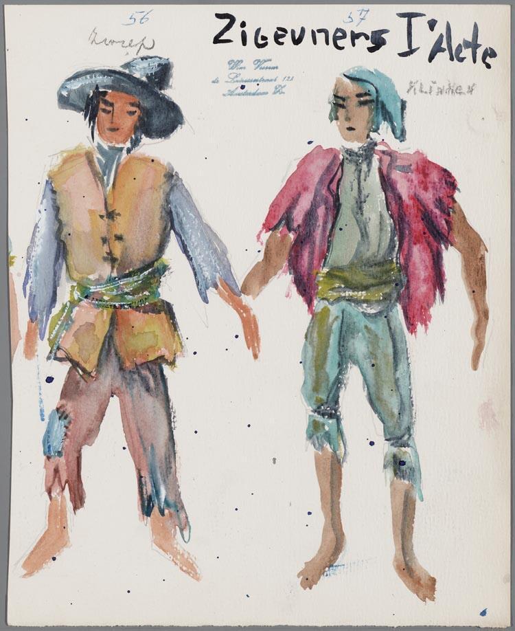 Kostuumontwerpen voor twee zigeuners in Mignon (Ambroise Thomas)
