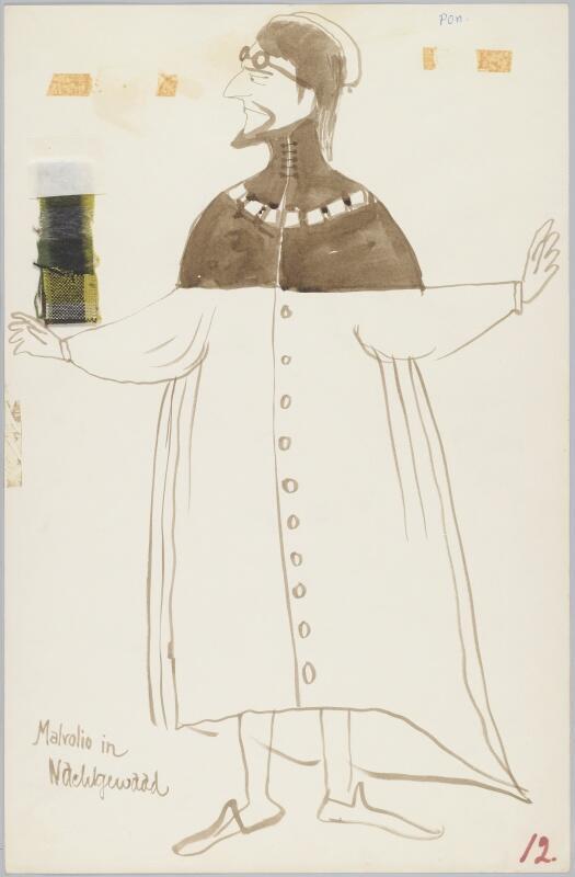 Kostuumontwerp voor Malvolio in nachtgewaad uit Wat u maar wilt of Driekoningenavond