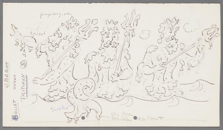 Kostuumontwerp voor de Tritonen van het ballet uit Oberon (Carl Maria van Weber) door Gerard Hordijk