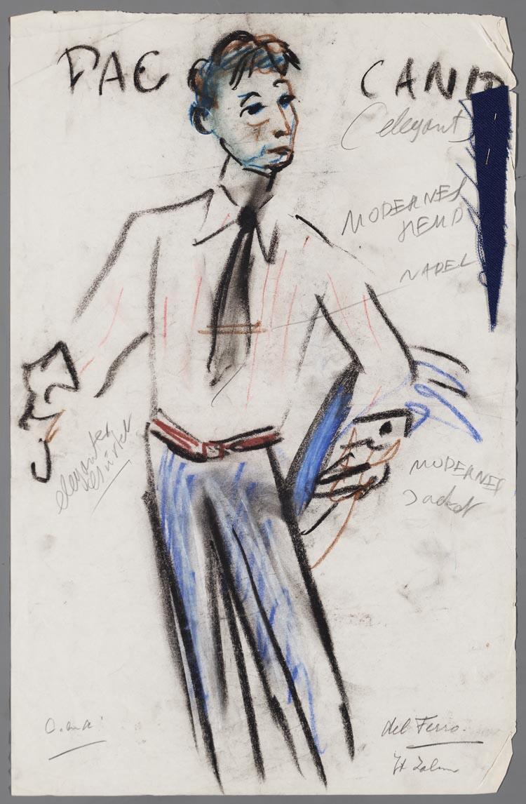 Kostuumontwerp voor Canio uit I Pagliacci (Leoncavallo Ruggiero) door Joseph Carl