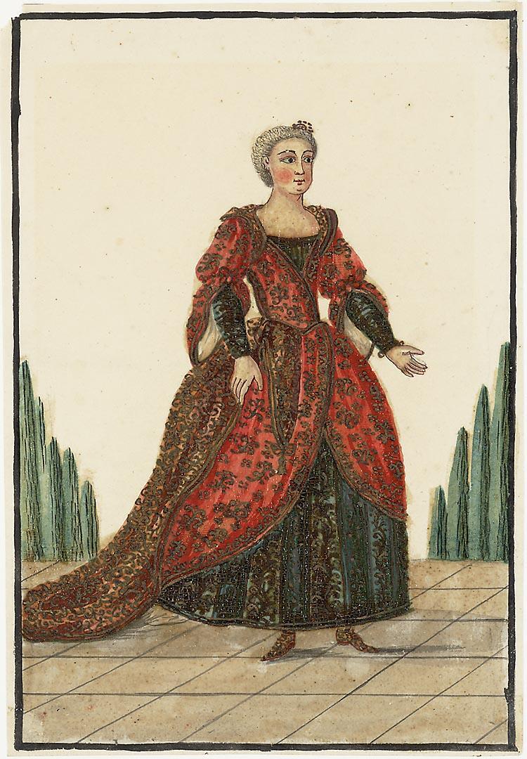 Kostuumontwerp voor dame in rococokleding