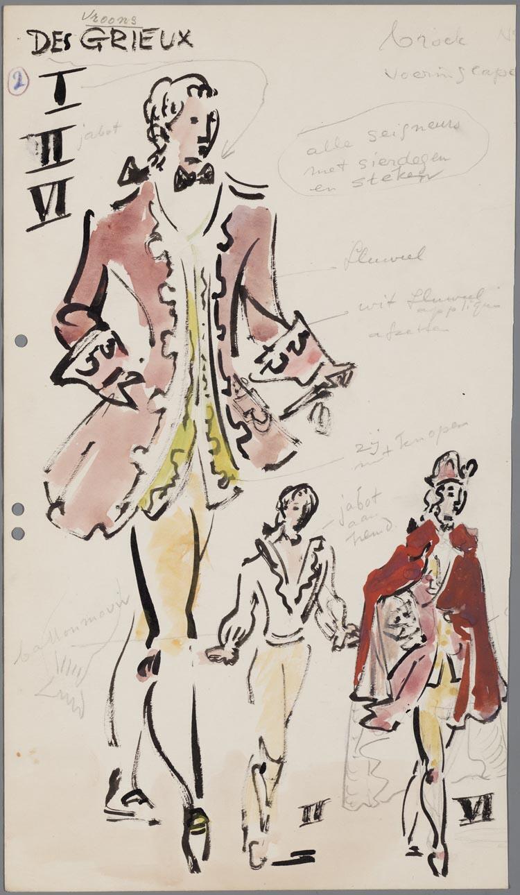 Kostuumontwerp voor Jean Villard als Des Grieux uit Manon (Jules Massenet) door Gerard Hordijk
