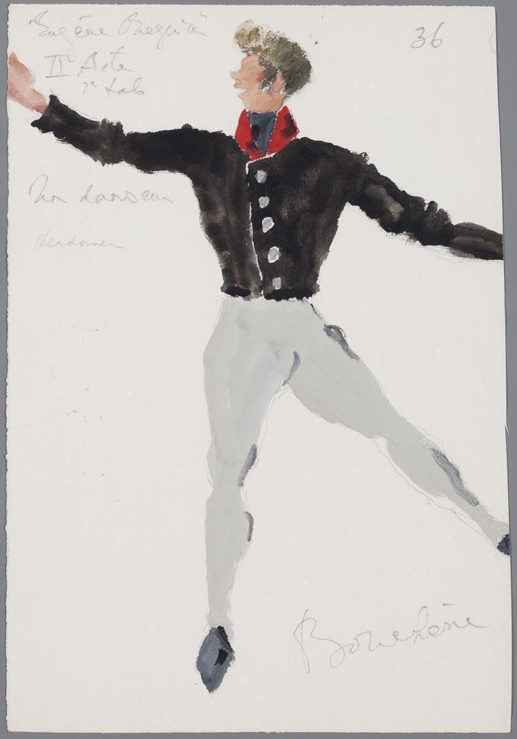 Kostuumontwerp voor een danser in Eugen Onegin