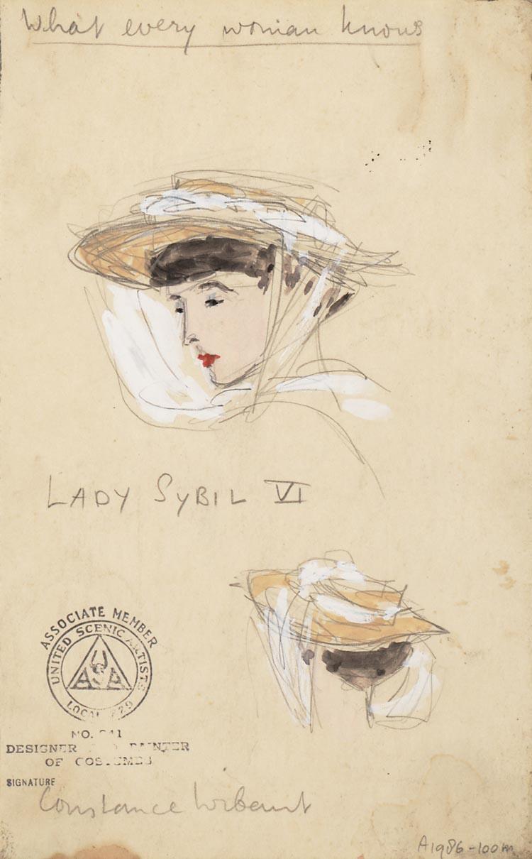 Ontwerp voor een hoofddeksel voor Lady Sybil uit Wat iedere vrouw wel weet