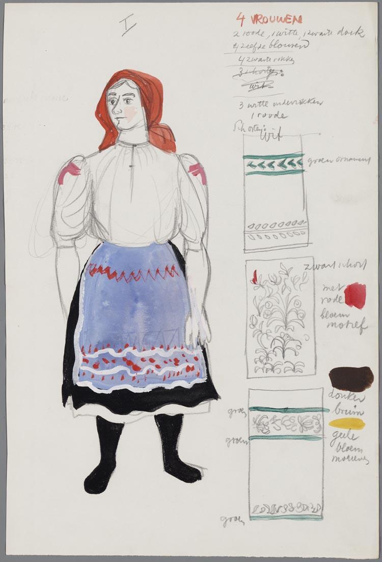 Kostuumontwerp voor vrouwen in Jenufa (Leos Janácek), door Hans van Norden