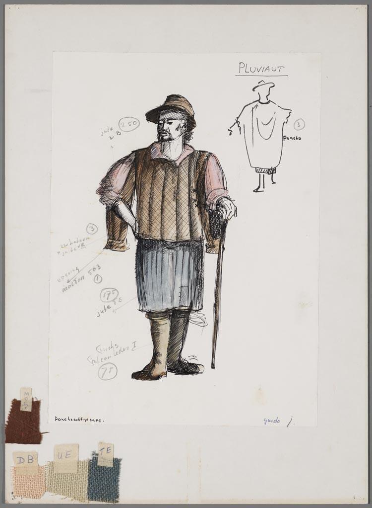 Kostuumontwerp voor Pluviaut (Guido Jonckers) in Colas Breugnon of God in Frankrijk door De Haagse Comedie