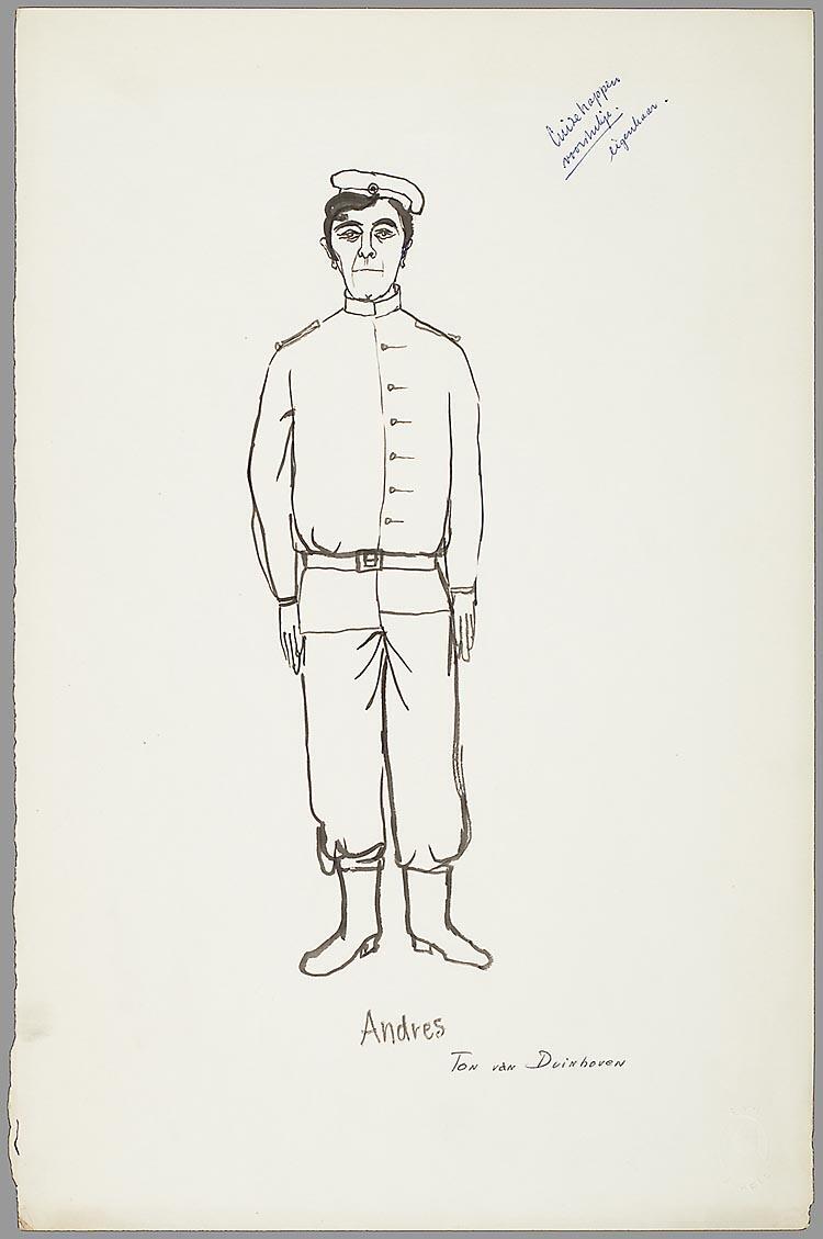 Kostuumontwerp voor Ton van Duinhoven als Andres in Woyzeck