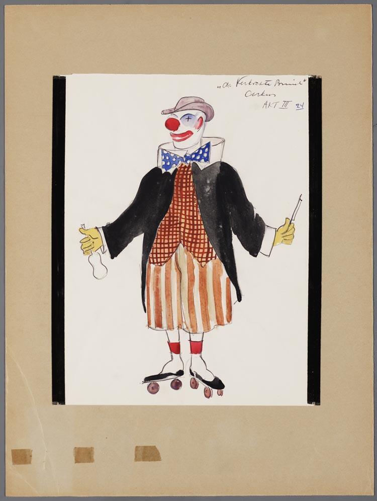 Kostuumontwerp voor een clown in De verkochte bruid (F. Smetana) door Karel Bruckman