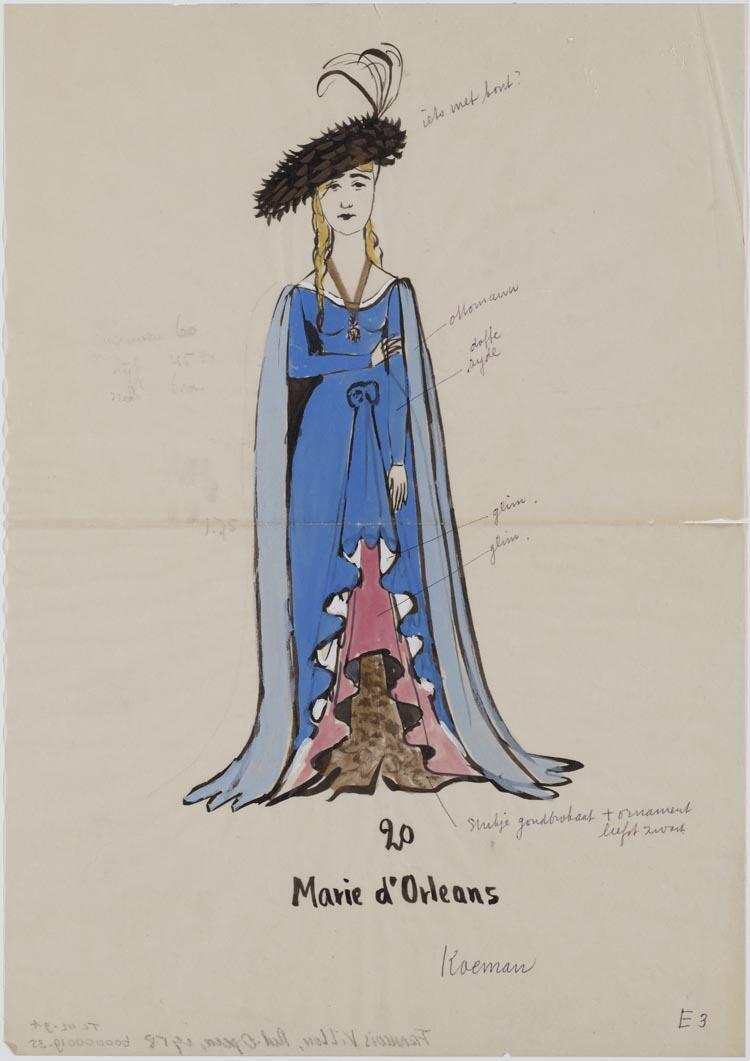 Kostuumontwerp voor Marie d' Orleans uit François Villon