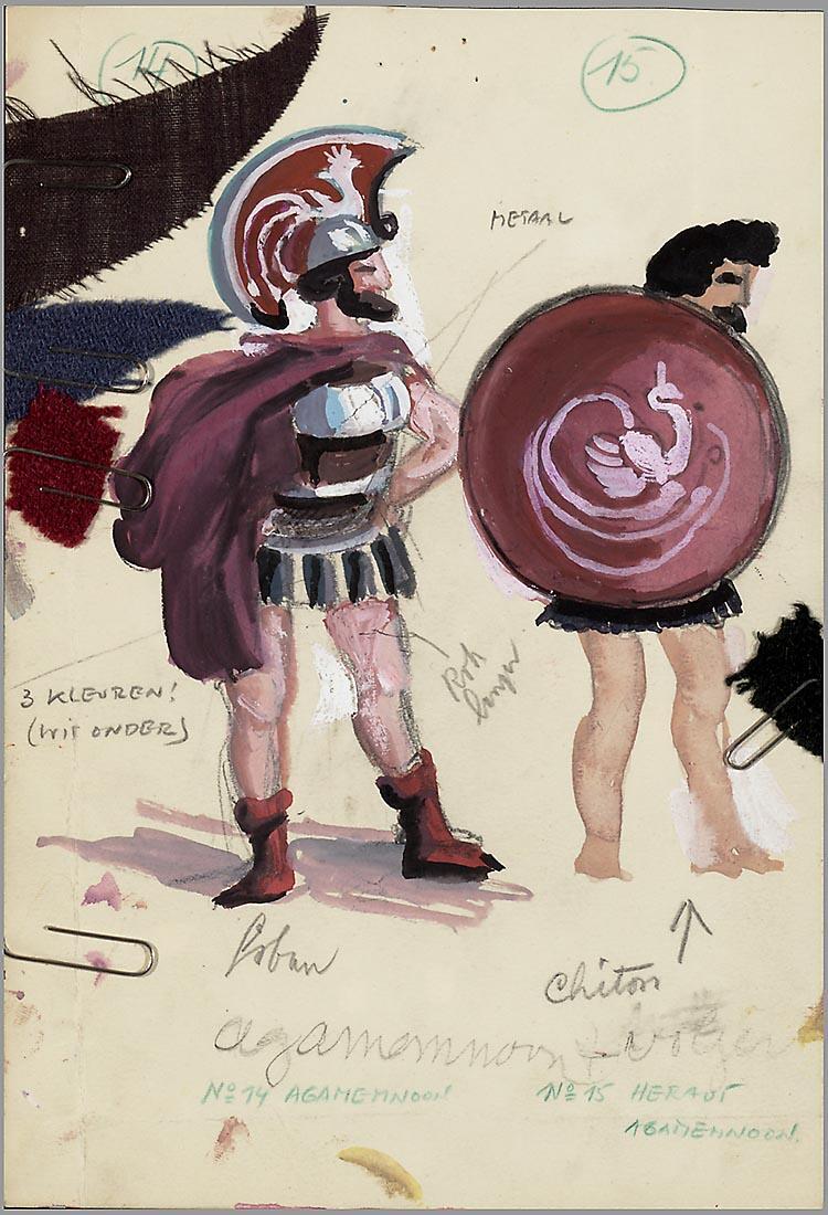 Kostuumontwerp voor Agamemnon en de Heraut van Agamemnon in Aias