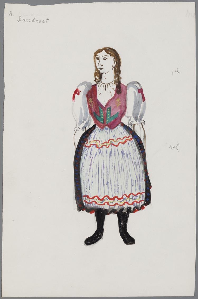 Kostuumontwerp voor een vrouw in Jenufa (Leos Janácek), door Hans van Norden