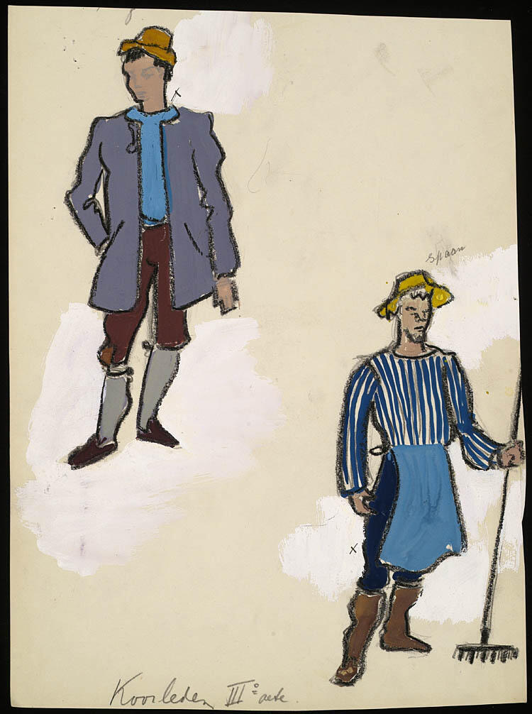 Kostuumontwerp voor twee mannen uit het koor in Hans en Grietje (Engelbert Humperdinck)