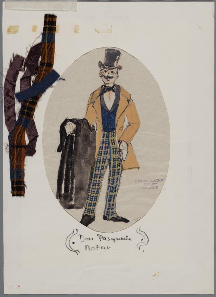 Kostuumontwerp voor een notaris in Don Pasquale (Gaetano Donizetti) door Opera Forum.