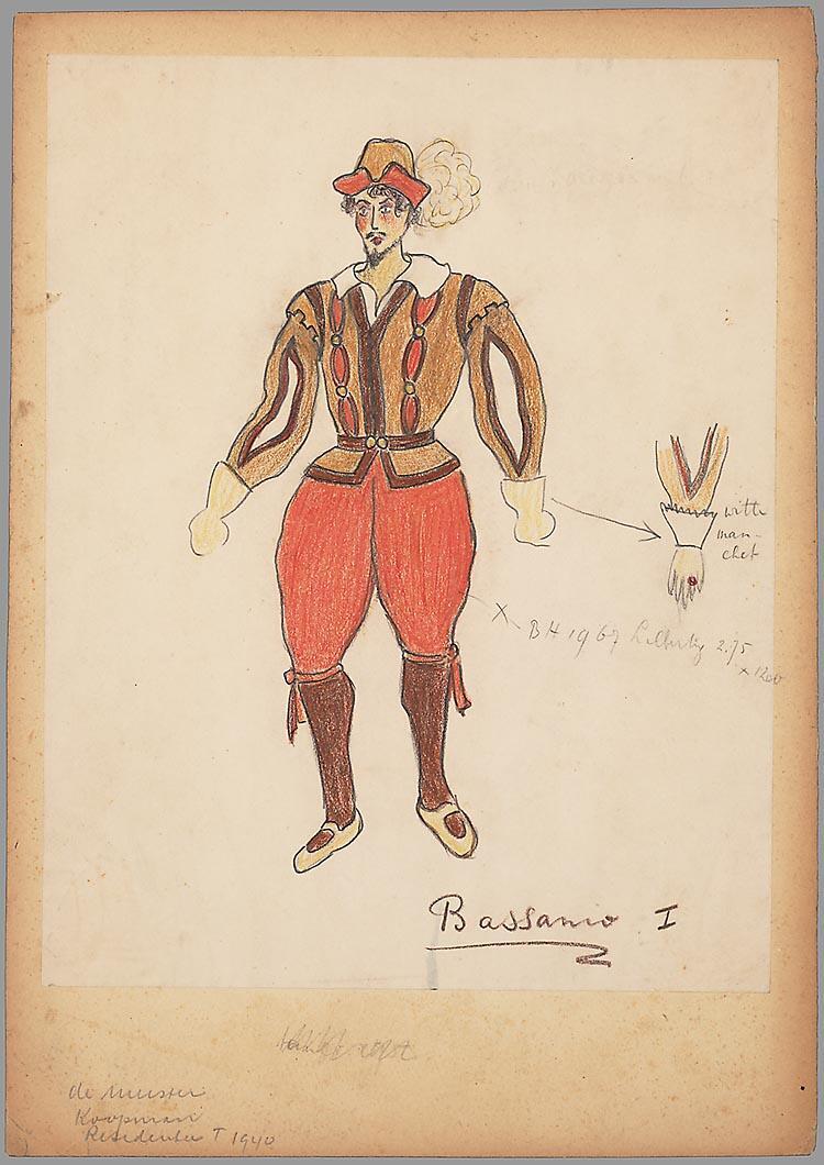 Kostuumontwerp voor Bassanio in De Koopman van Venetië
