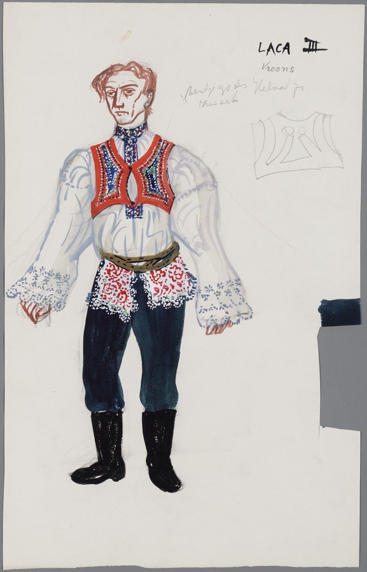 Kostuumontwerp voor Frans Vroons als Laca in Jenufa (Leos Janácek), door Hans van Norden