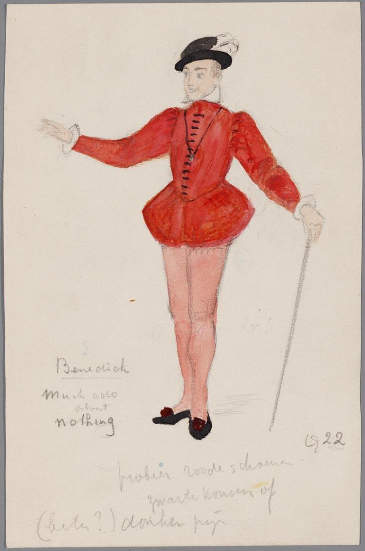 Kostuumontwerp voor Benedict in Much Ado about Nothing van William Shakespeare, door F.W.S. van Thienen
