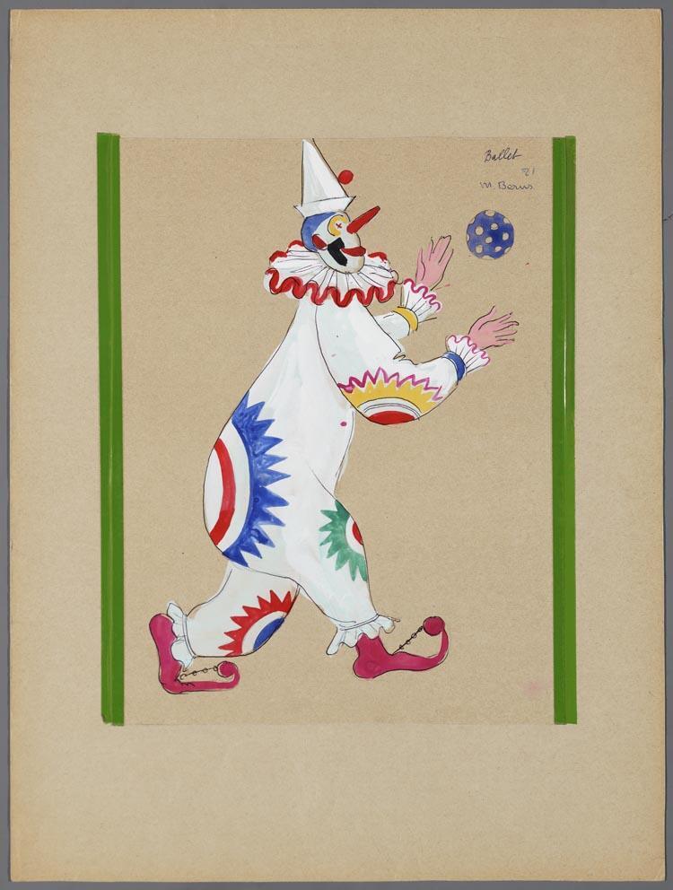Kostuumontwerp voor een clown in De verkochte bruid (F. Smetana) door Karel Bruckman
