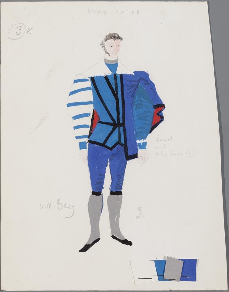 Kostuumontwerp voor Pieter van den Berg als Herr Reich in Die Lustigen Weiber von Windsor (Otto Nicolai) door Ruodi Barth