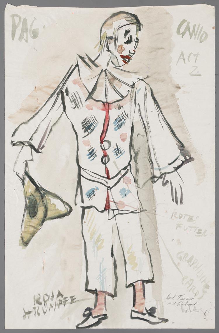 Kostuumontwerp voor Canio in I Pagliacci (Leoncavallo Ruggiero) door Joseph Carl