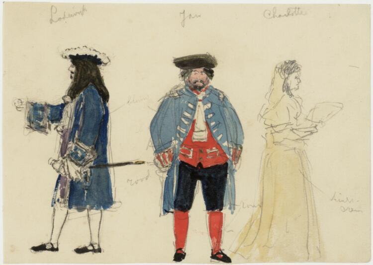 Kostuumontwerp van Lodewijk, Jan en Charlotte in Het Wederzijds Huwelijksbedrog
