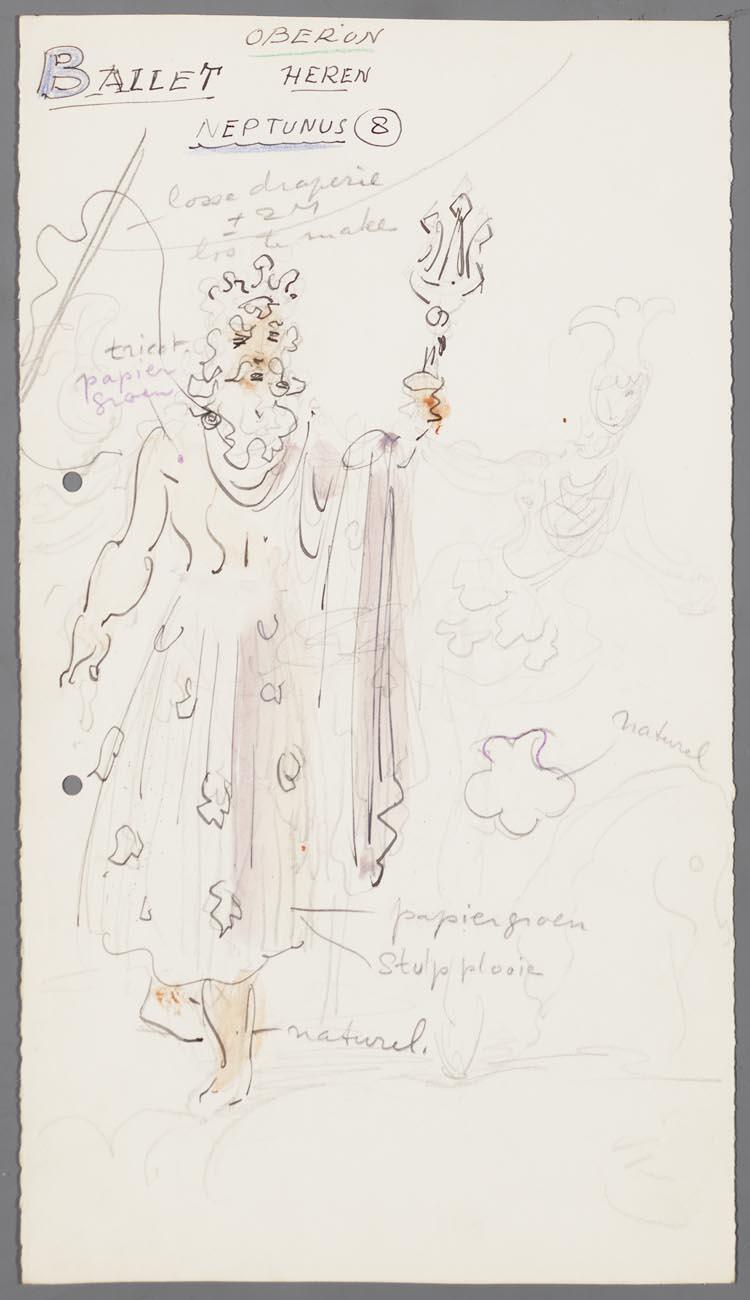 Kostuumontwerp voor Neptunus van het ballet uit Oberon (Carl Maria van Weber) door Gerard Hordijk