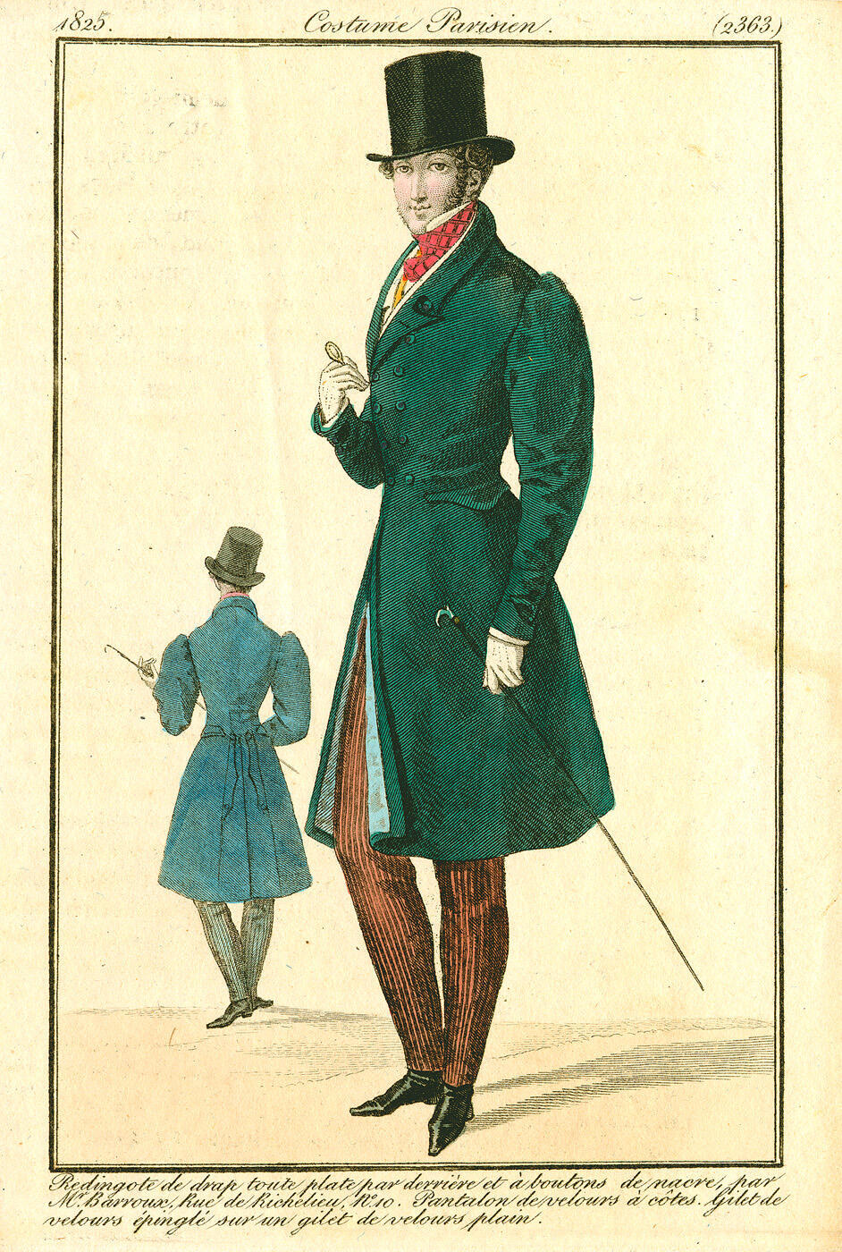 Costume Parisien, nr. 2363#: Redingote de drap toute plate par derrière et à boutons de nacre, par…