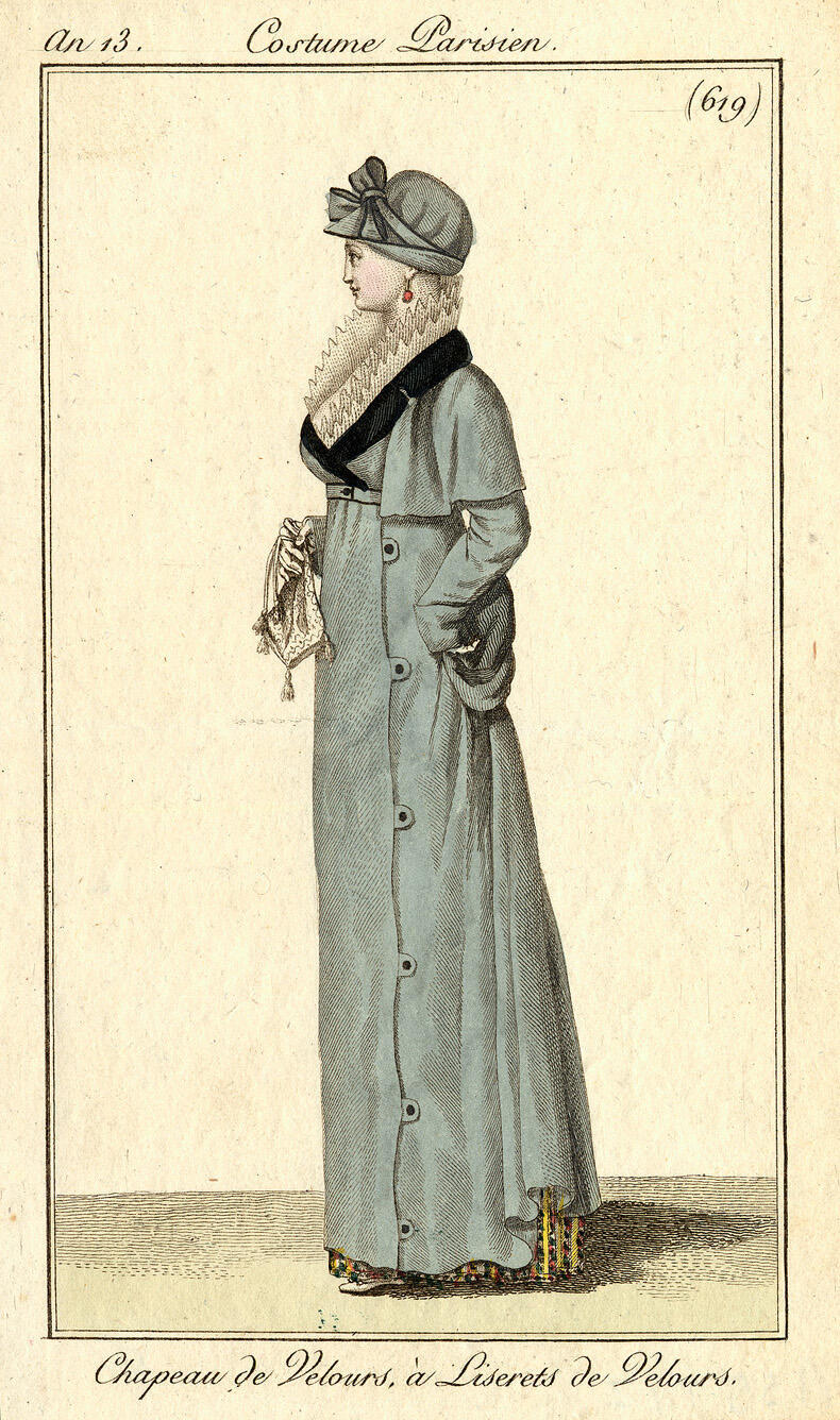 Costume Parisien, nr. 619: Chapeau de Velours, à Liserets de Velours