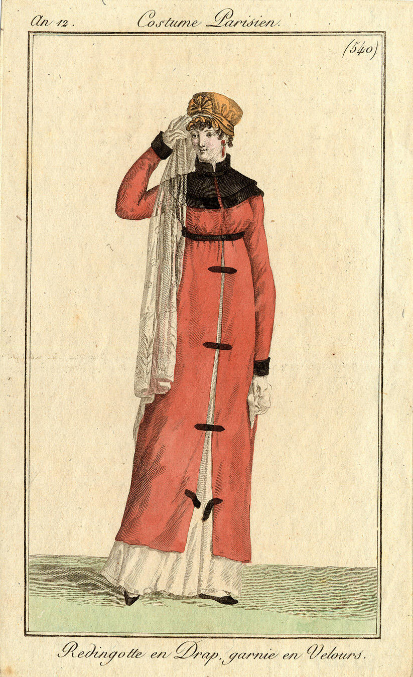 Costume Parisien, nr. 540: Redingote en Drap, garnie en Velours