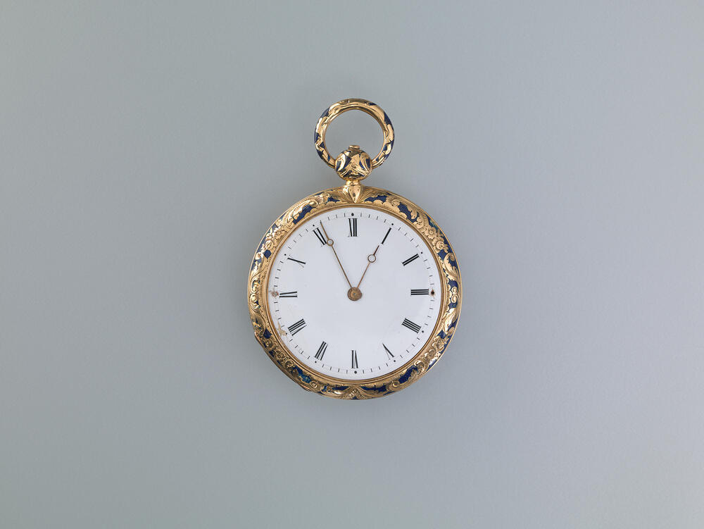 Ultradun zakhorloge met cilindergang en een emaildecor van bloemen