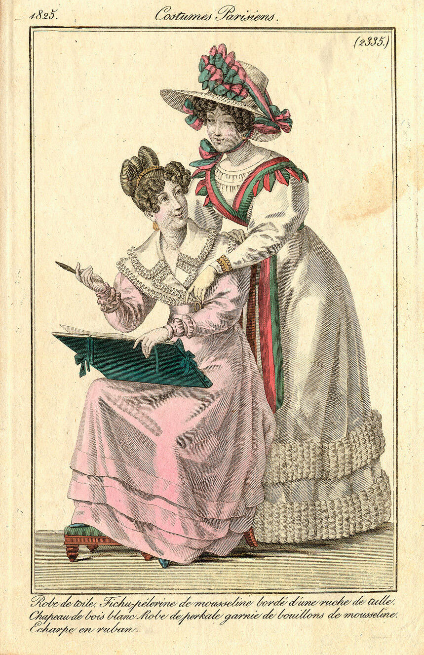 Costume Parisien, nr. 2335: Robe de toile. Fichu-pélerine de mousseline bordé d´une ruche de tulle…
