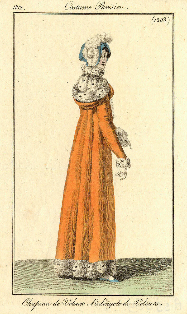 Costume Parisien, nr. 1203: Chapeau de Velours. Redingote de Velours