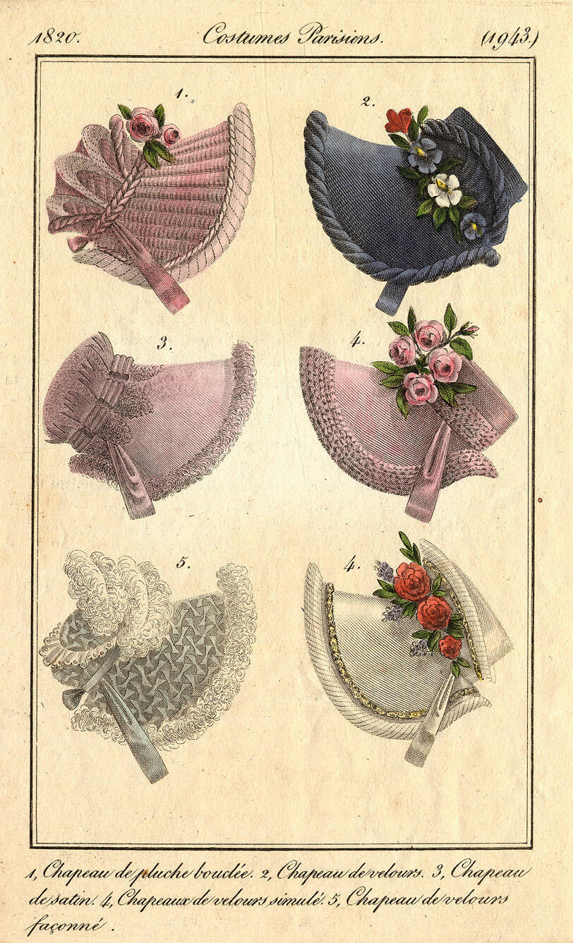 Costume Parisien, nr. 1943#: 1. Chapeau de pluche bouclée. 2. Chapeau de velours. 3, Chapeau de…