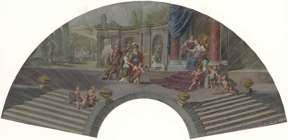 Blad van een waaier met Allegorische voorstelling
