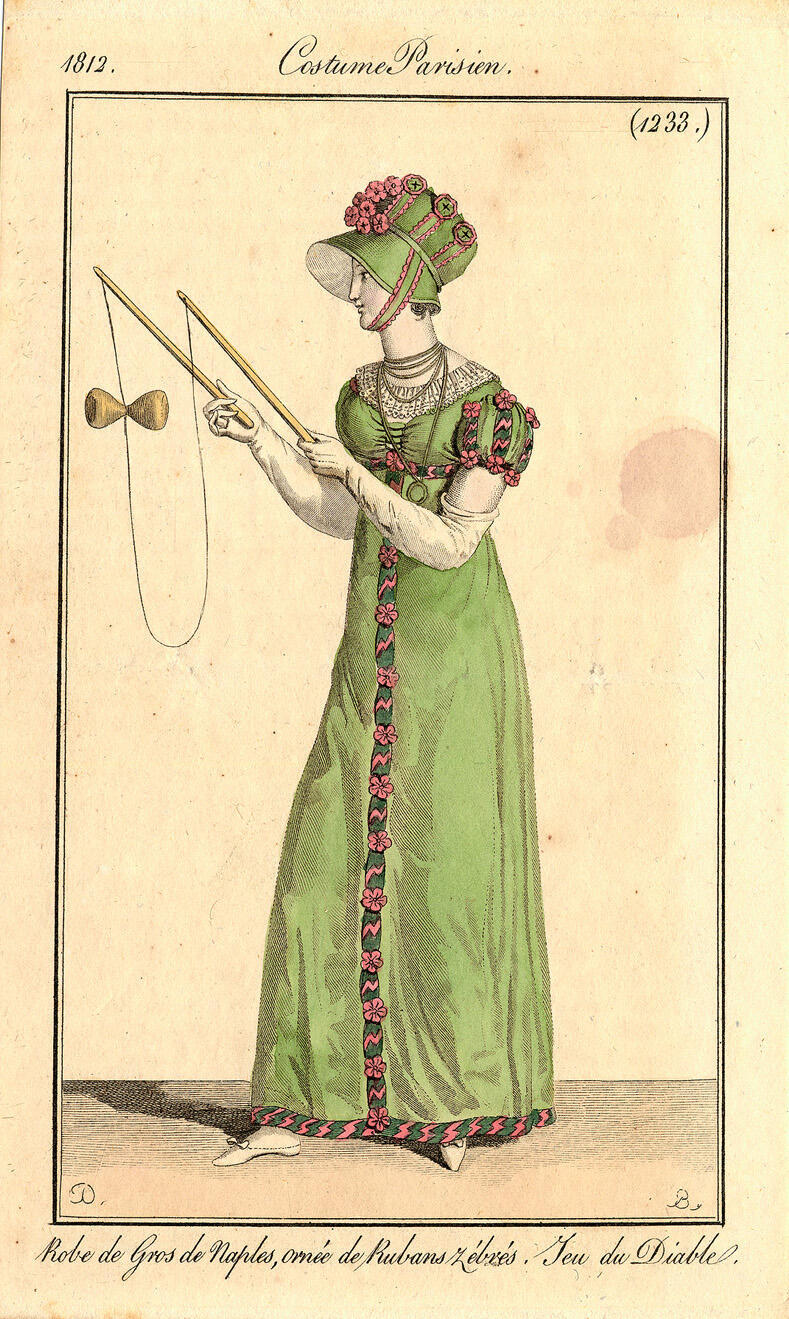 Costume Parisien, nr. 1233: Robe de Gros de Naples, ornée de Rubans zébrés. Jeu de Diable