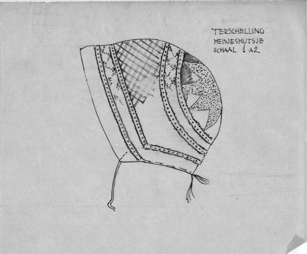 Tekening van een meisjesmutsje, Terschelling