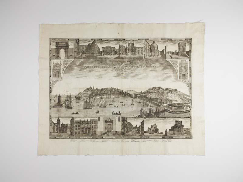 Gedenkdoek van bedrukte katoen met het aanzicht van ANCONA