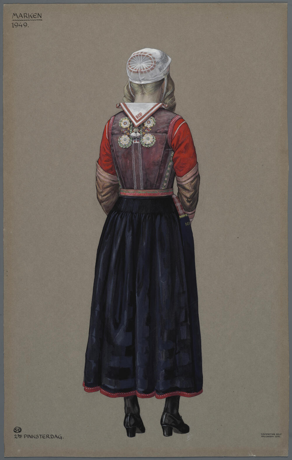 Vrouw in pinksterdracht, Marken 1949