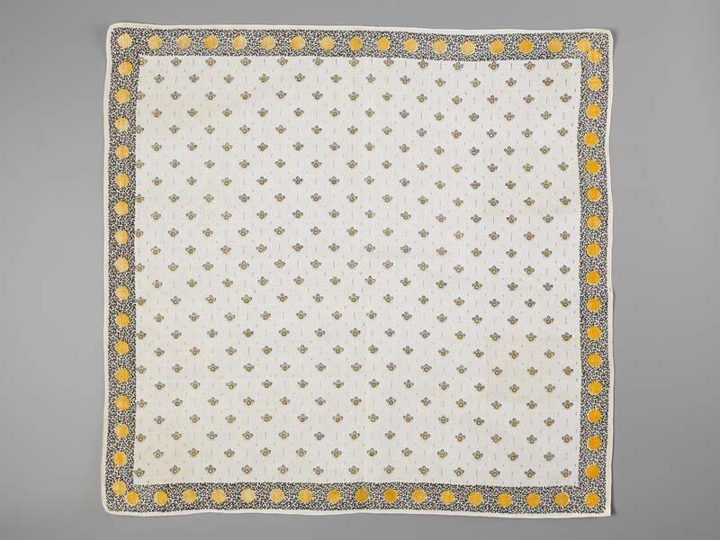 Vierkante bedrukte katoenen doek of sjaal in wit, oranje-geel en donkerbruin