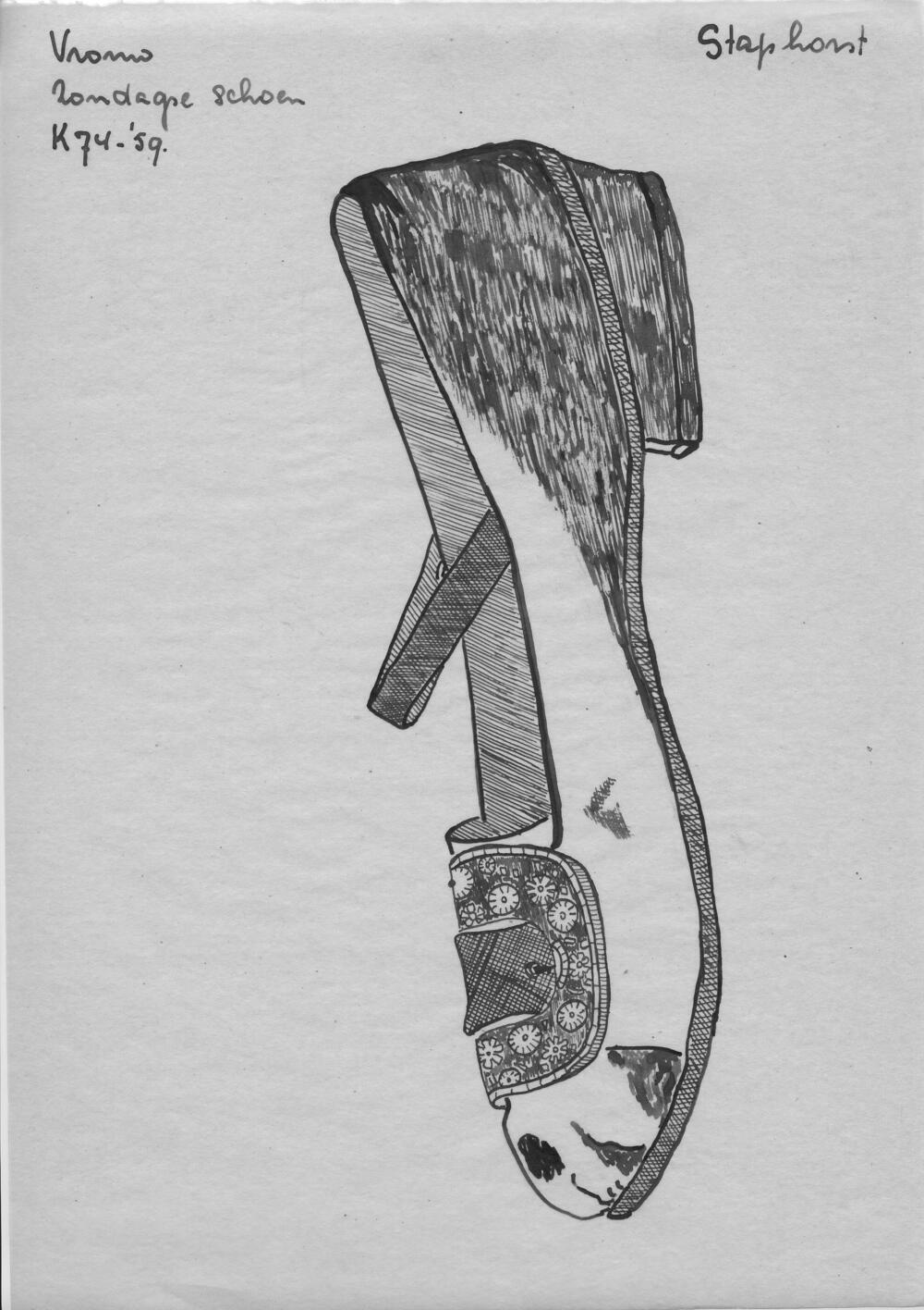 Tekening van een zondagse schoen, Staphorst
