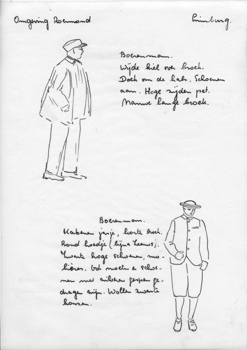 Tekening van boerenmannen, omgeving Roermond