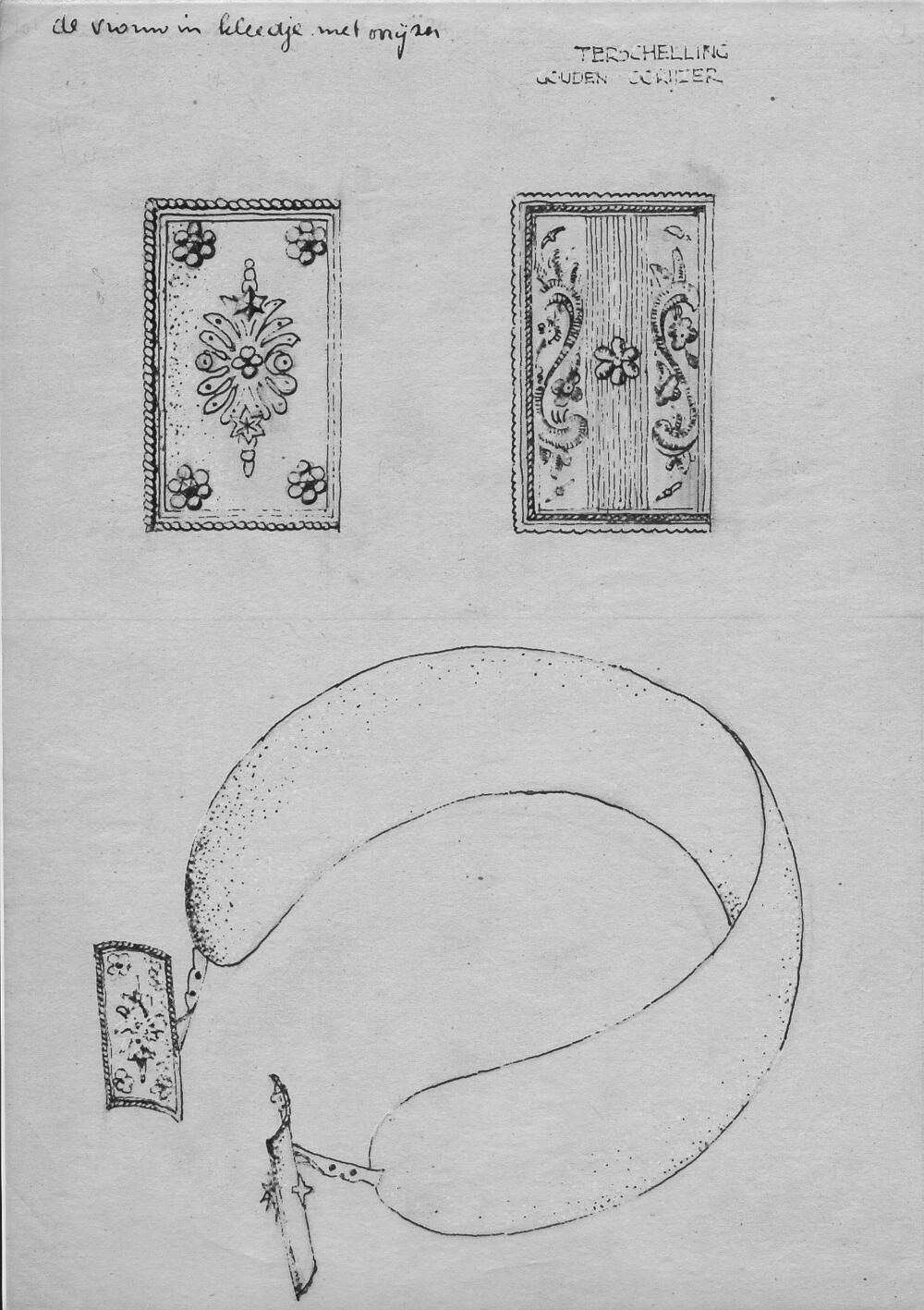 Tekening van een gouden oorijzer, Terschelling