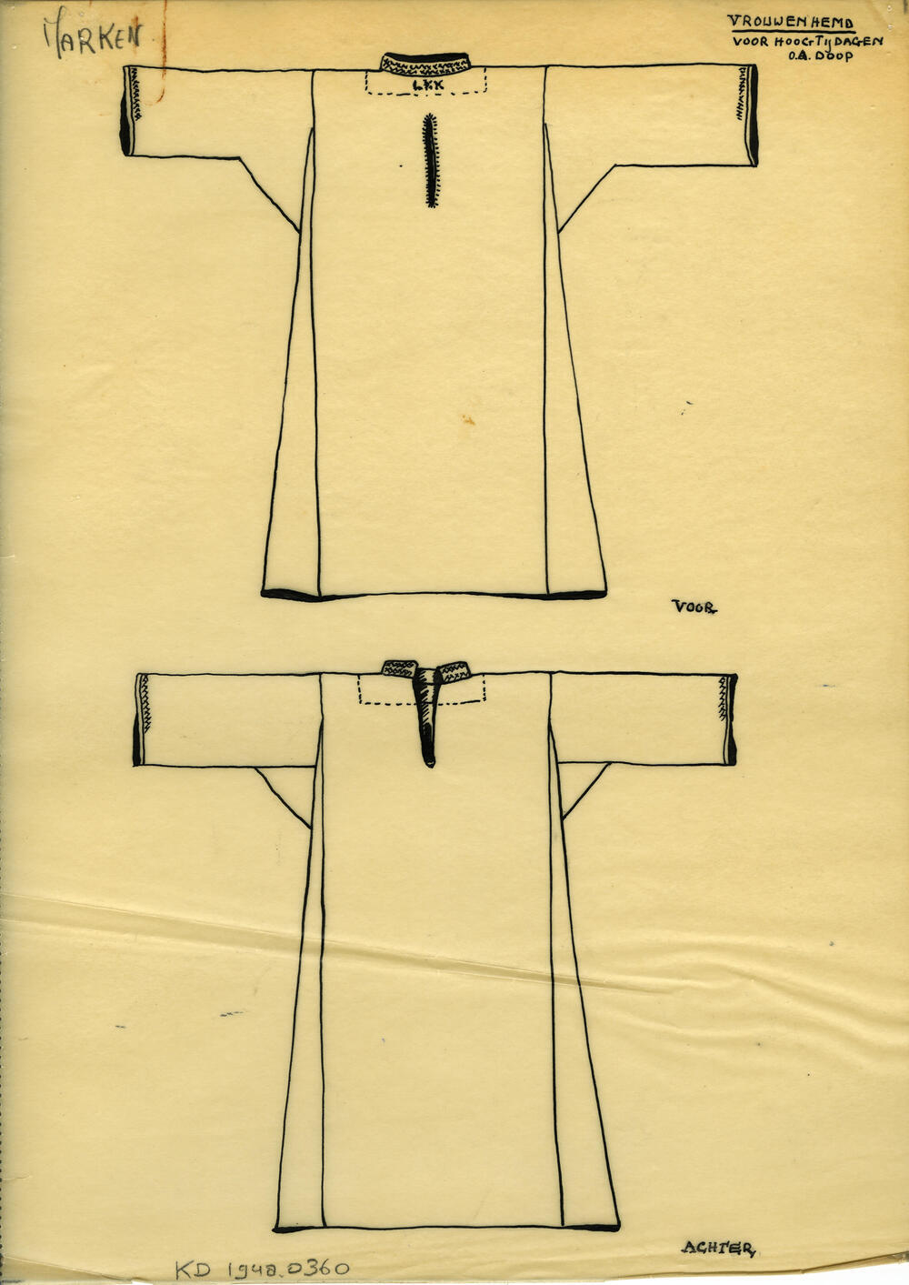 Tekening van een vrouwenhemd voor hoogtijdagen, Marken